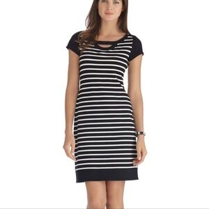 White House Black Market Short Sleeve Keyhole Cutout Black & White Strip…